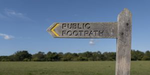A Wooden Footpath Sign Post Indicating A Public Footpath England