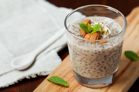 high protein breakfast pudding or smoothie with chia seeds, vegetarian food