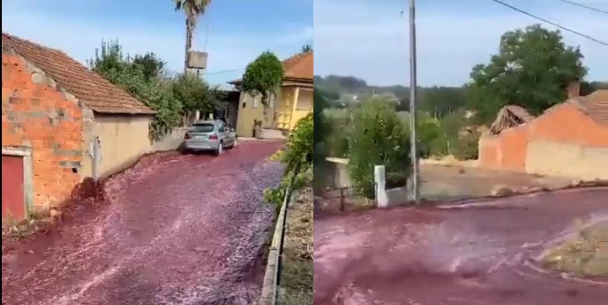 Uma pequena cidade em Portugal é inundada com vinho tinto