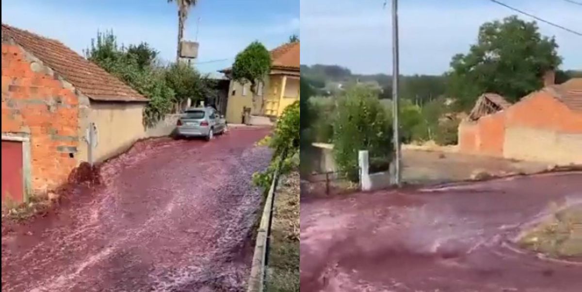 Uma pequena cidade em Portugal é inundada com vinho tinto