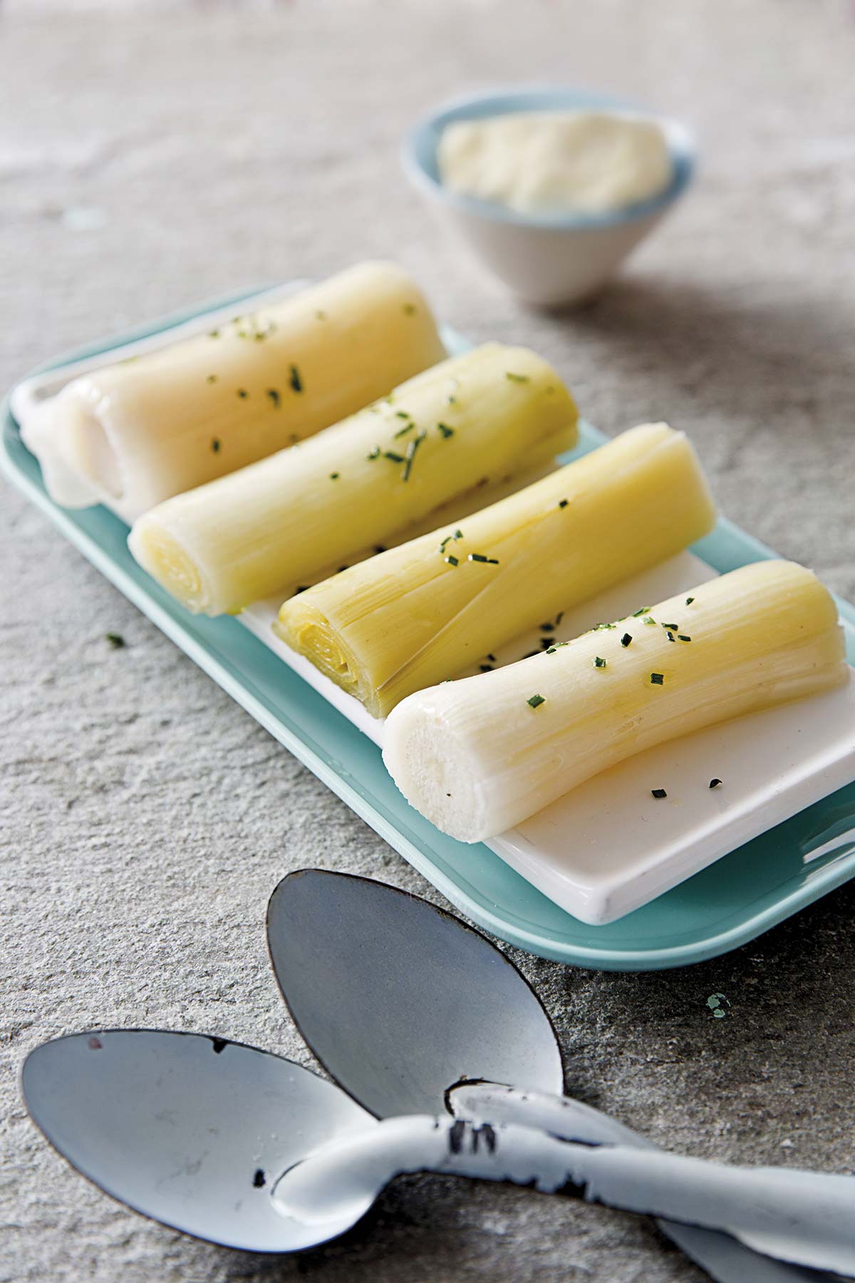 puerros con crema de miso