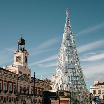 puerta del sol in madrid with christmas tree