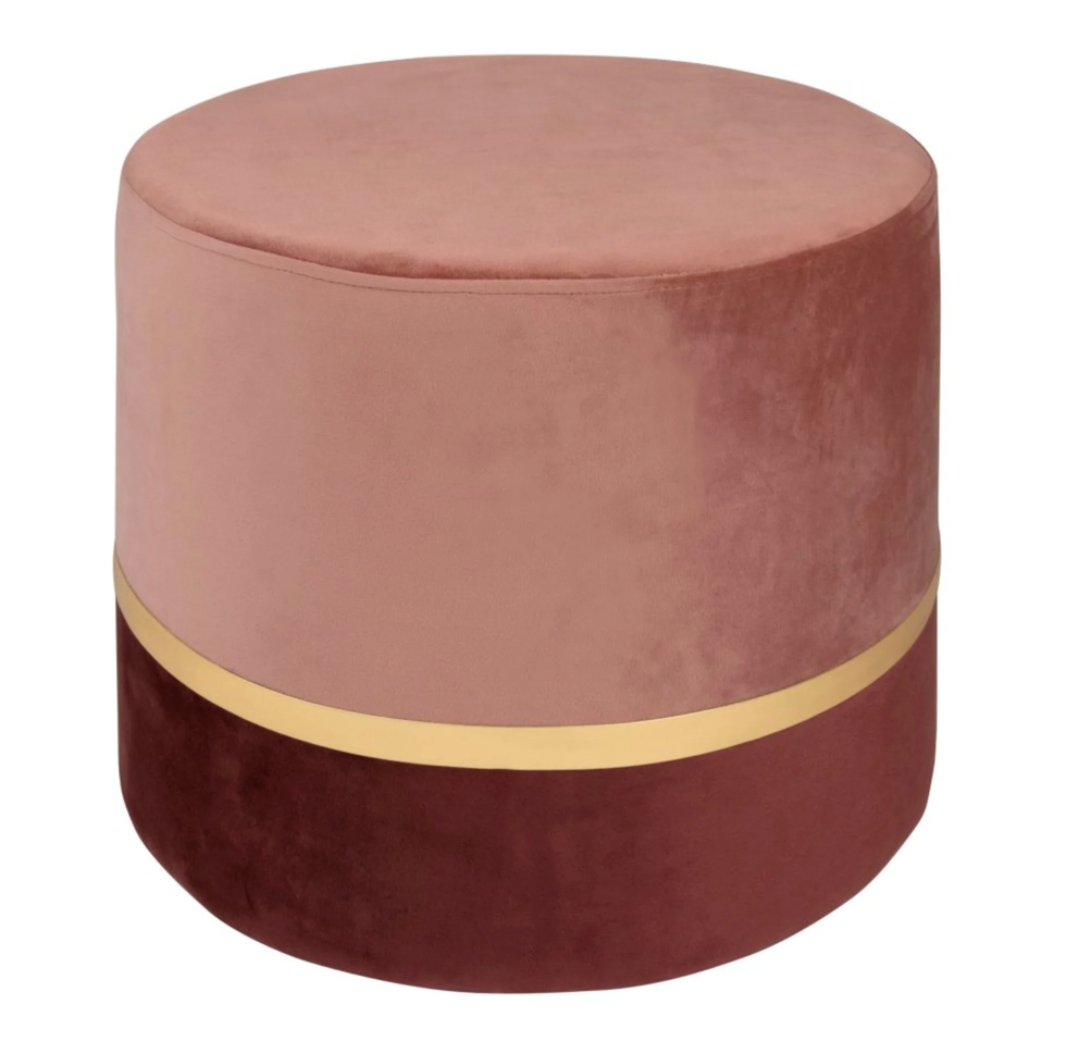 Puf efecto terciopelo rosa y dorado