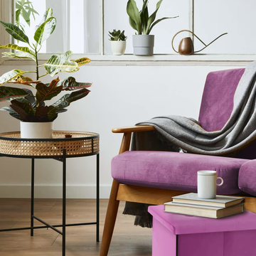 a purple couch with a purple cushion