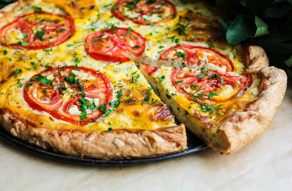 puff pastry pie with cream cheese, tomatoes, dill