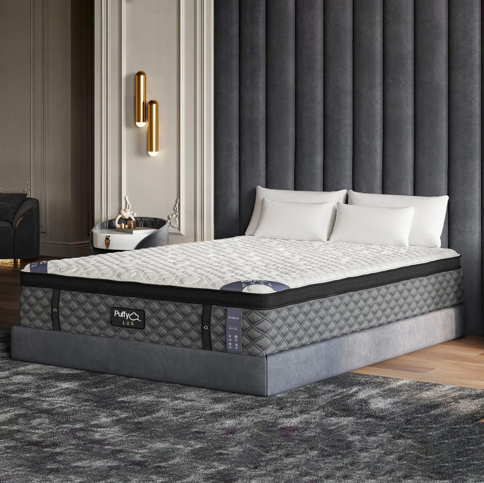 a mattress from puffy in a grey bedroom setup