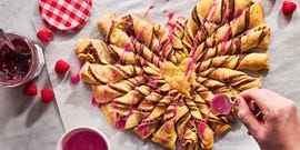 twisted chocolate heart drizzled with pink icing