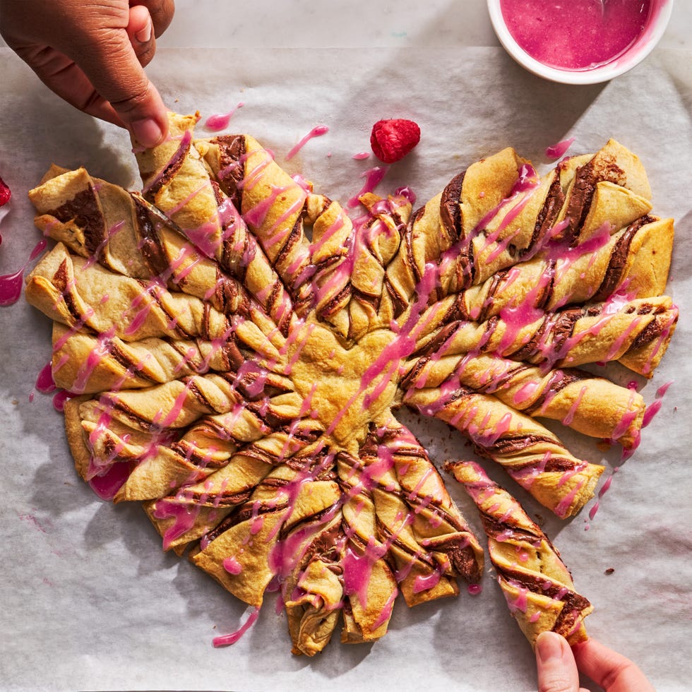twisted chocolate heart drizzled with pink icing