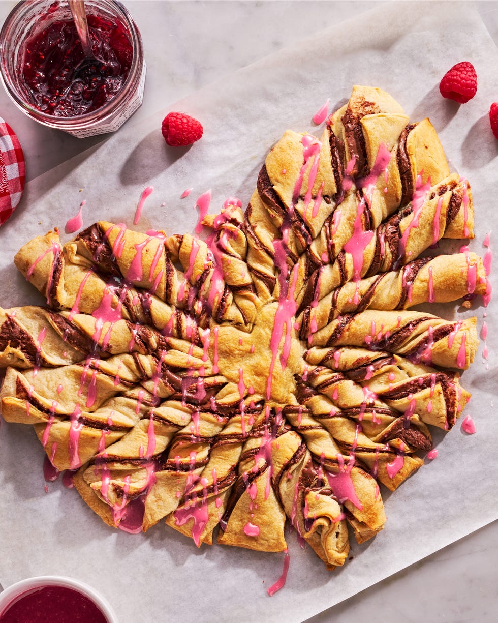 twisted chocolate heart drizzled with pink icing