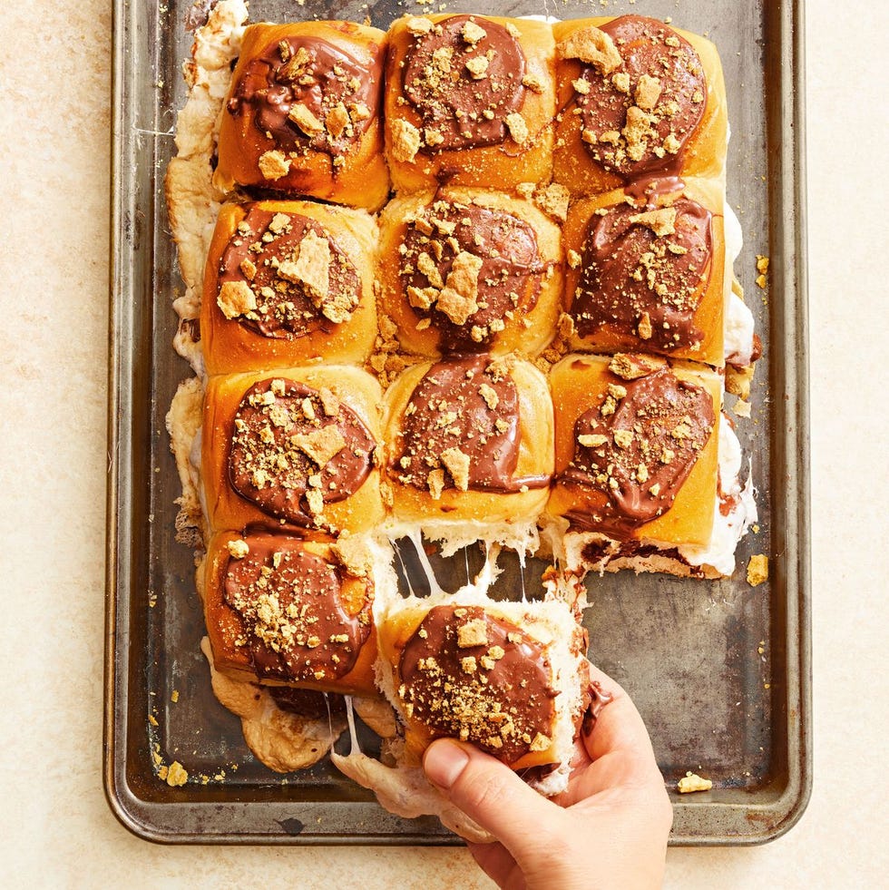 hawaiian roll s'mores sliders on a sheet pan