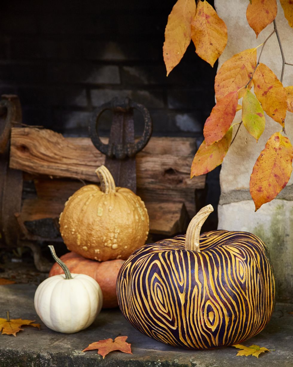 pumpkin carved in faux bois design
