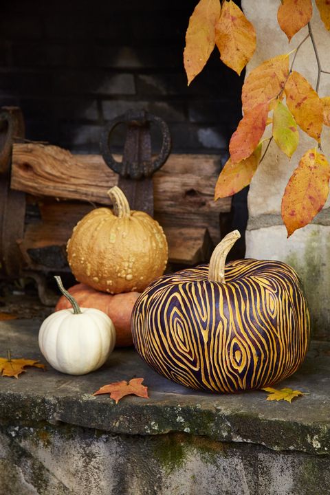 pumpkin carved in faux bois design