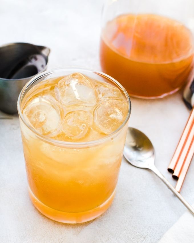 maple pumpkin cocktail with spoon and metal straws