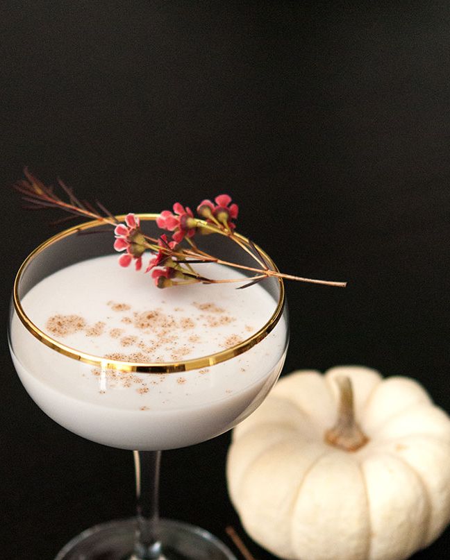 white pumpkin cocktail with flowers