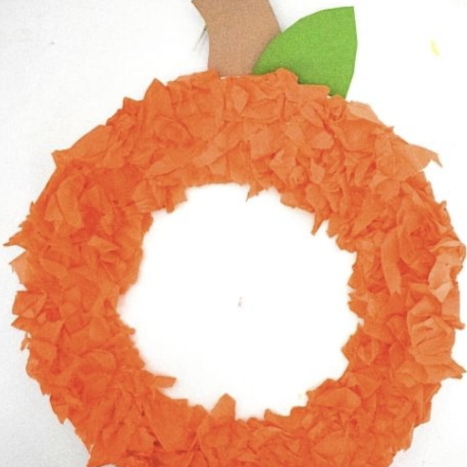 best pumpkin crafts like a tissue paper wreath