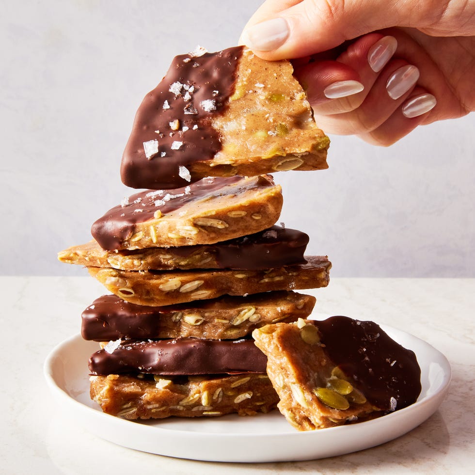 pumpkin seed toffee dipped in chocolate