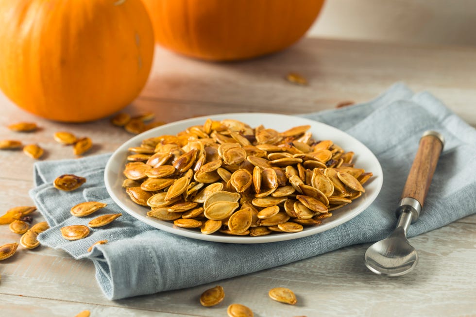 bowl of roasted pumpkin seeds