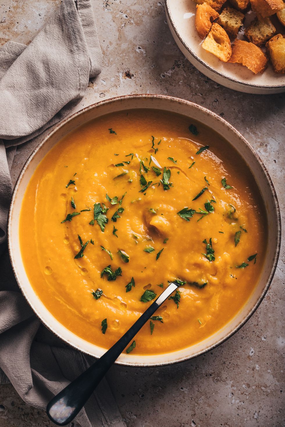 pumpkin soup on brown background