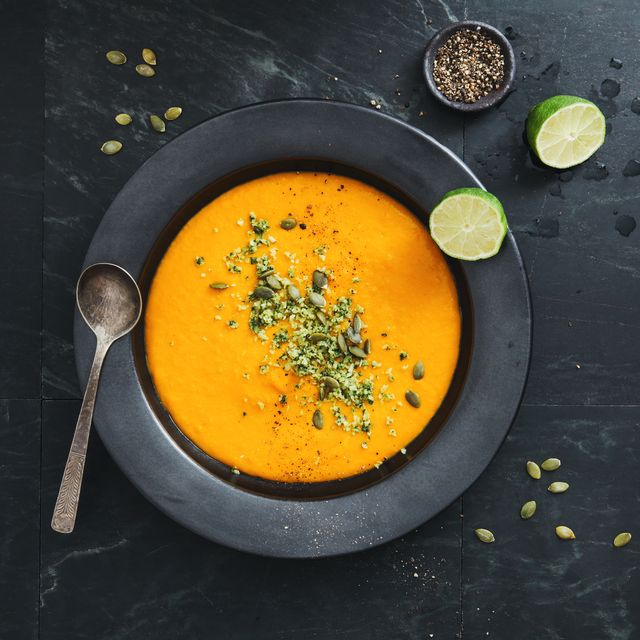 pumpkin soup with coconut and seeds