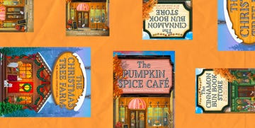 four book covers featuring cozy seasonal settings