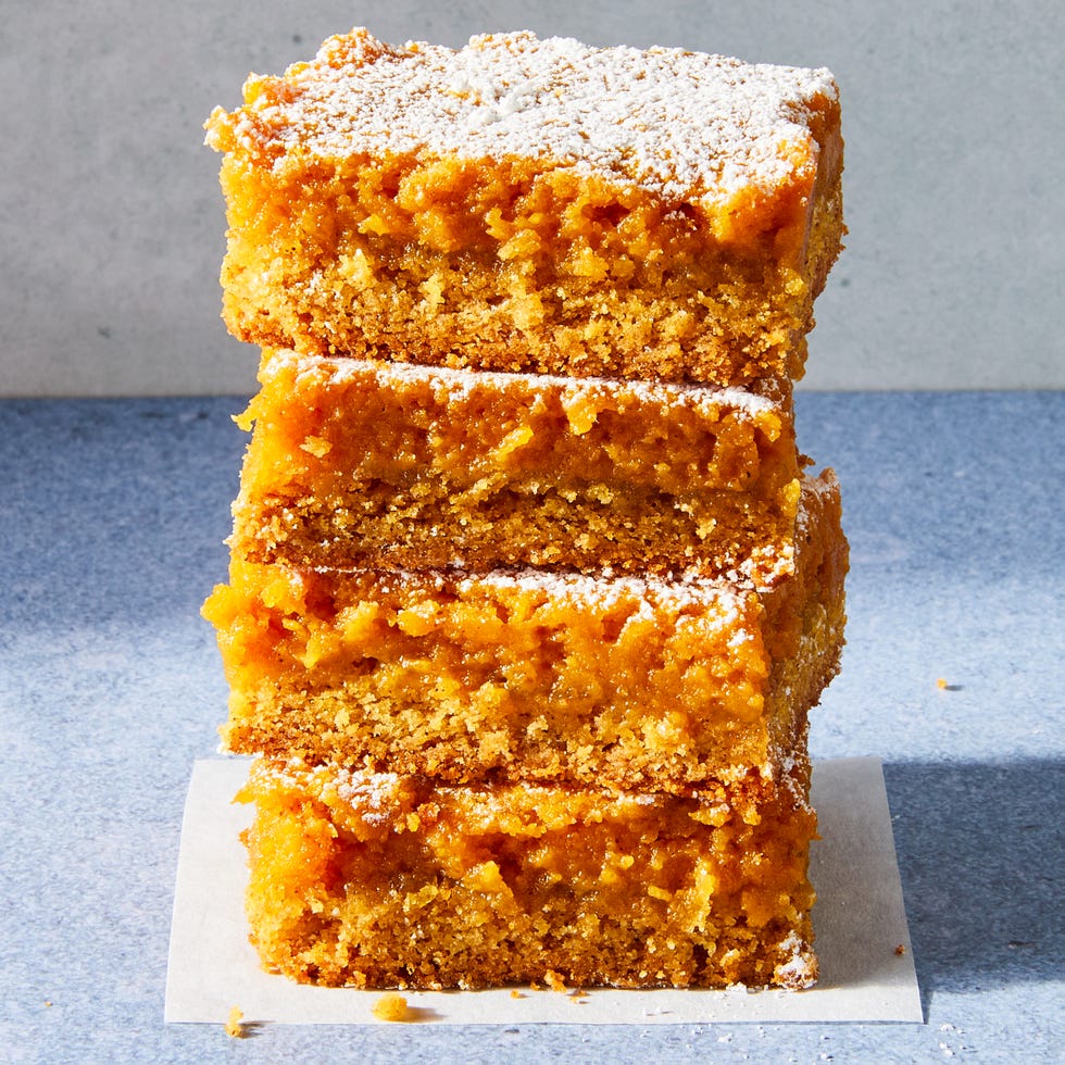 pumpkin bars topped with powdered sugar