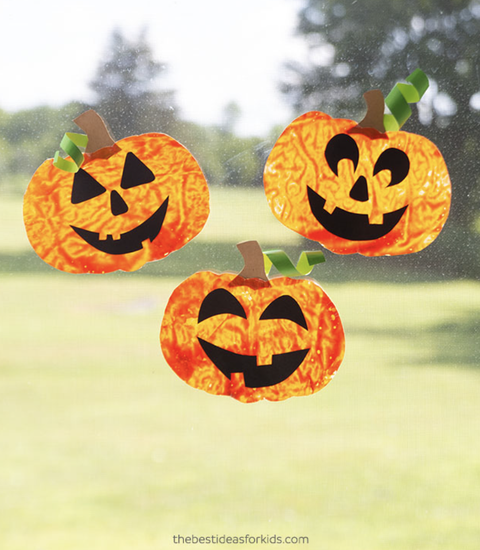 halloween crafts for kids pumpkin suncatchers