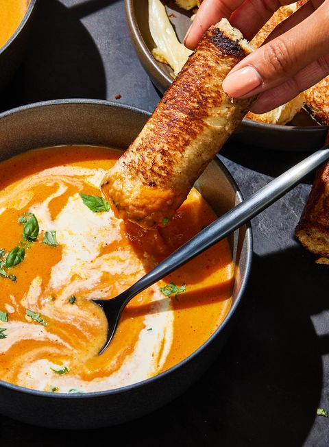 pumpkin tomato soup and grilled cheese sticks