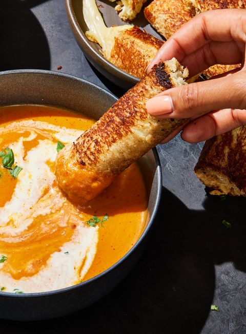 pumpkin tomato soup and grilled cheese sticks