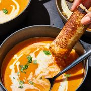 pumpkin tomato soup with grilled swiss cheese sticks