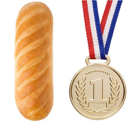 bread winner halloween pun costume idea with loaf of bread and first place metal
