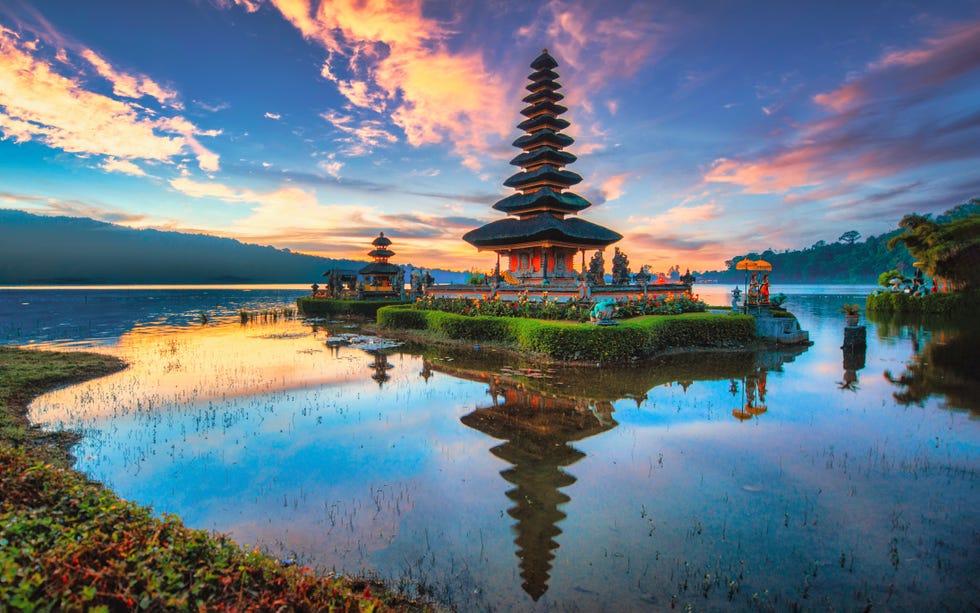 pura ulun danu bratan hindu temple on bratan lake landscape one of famous tourist attraction in bali indonesia