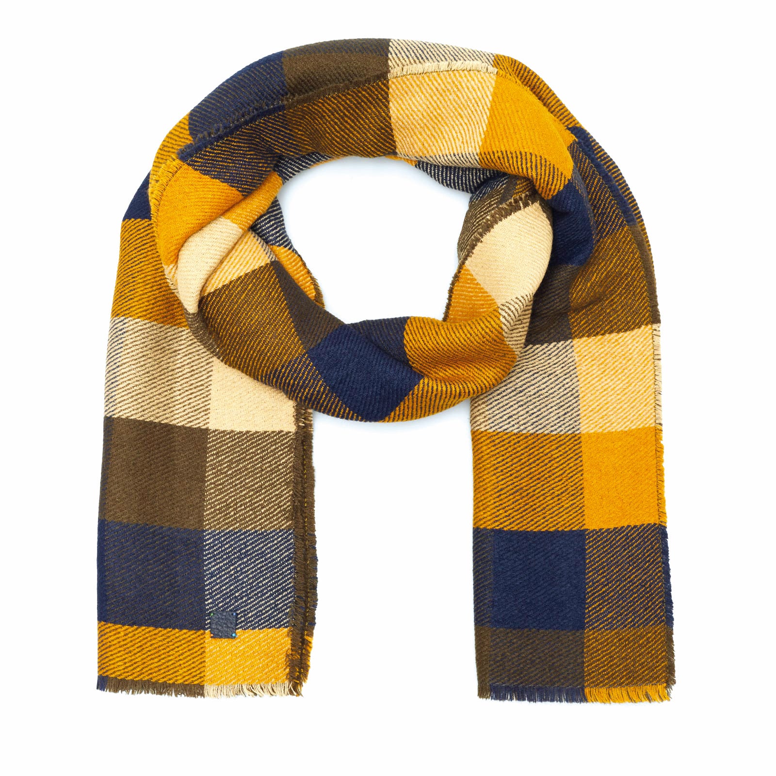 Scarf, Yellow, Plaid, Stole, Clothing, Blue, Orange, Pattern, Brown, Tartan, 