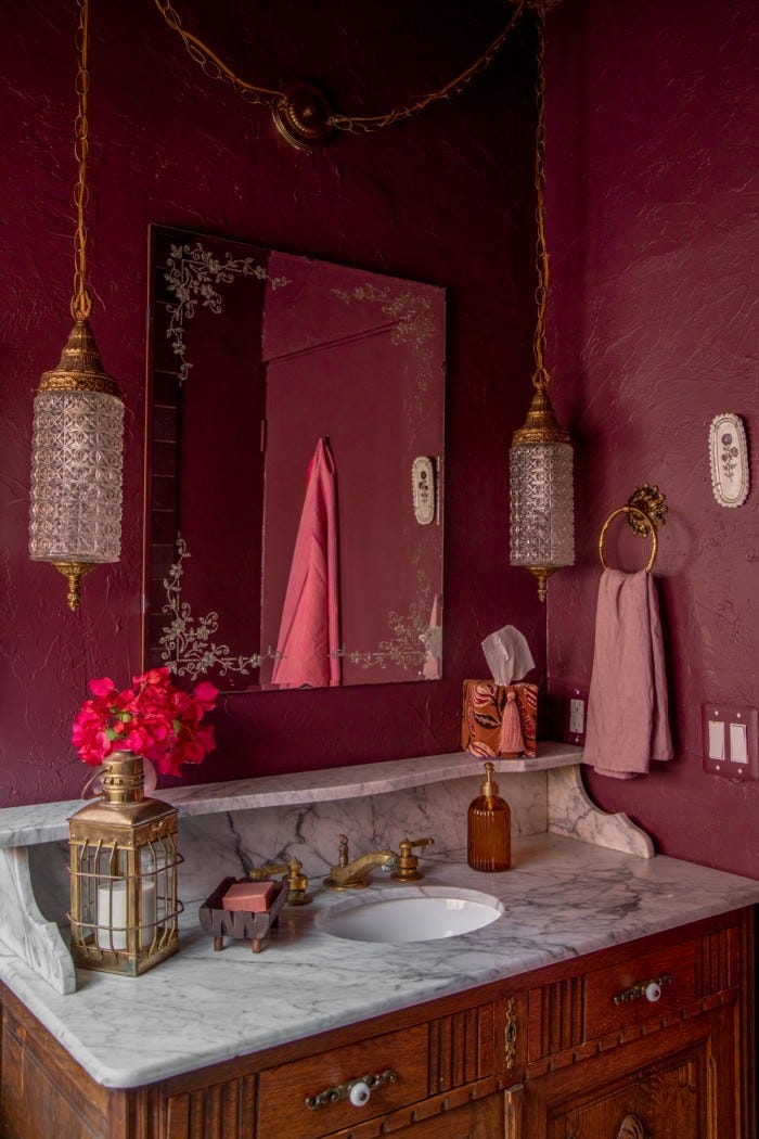 moody purple bathroom