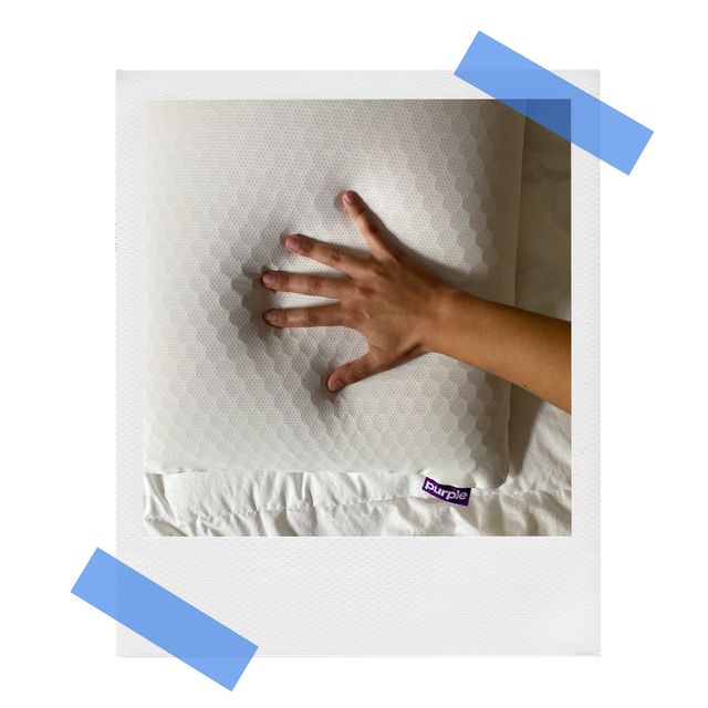 melanie's hand on top of purple harmony pillow