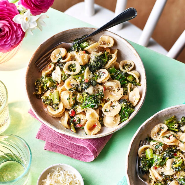 purple sprouting broccoli, anchovy and ricotta orecchiette