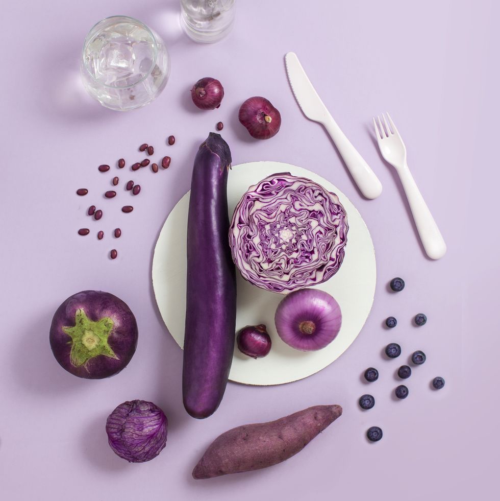 purple vegetables and fruits still life