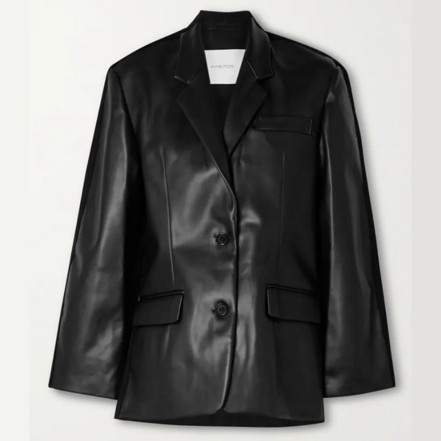 paneled faux leather and denim blazer