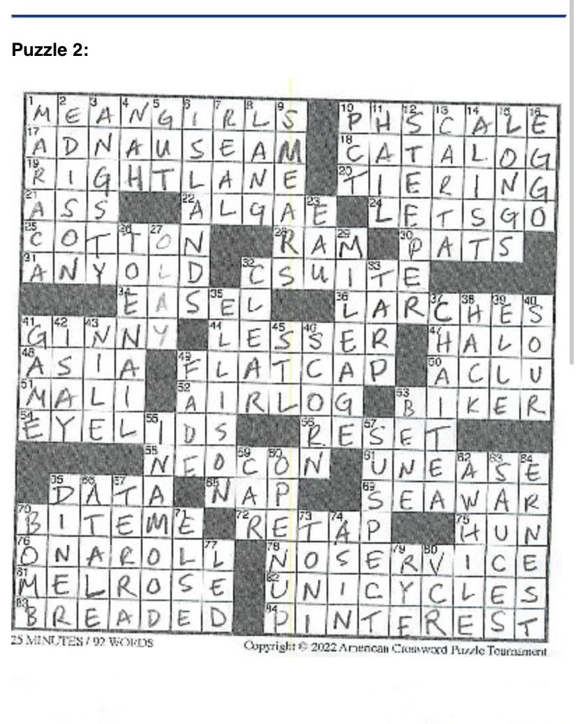 puzzle from american crossword puzzle tournament