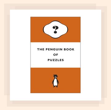 orange and white cover of the penguin book of puzzles