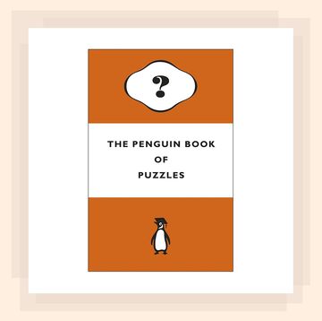 orange and white cover of the penguin book of puzzles