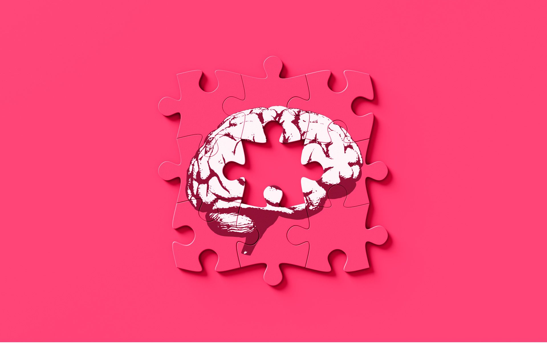 pink jigsaw puzzle of human brain with missing middle piece memory memory loss forgetfulness brain fog