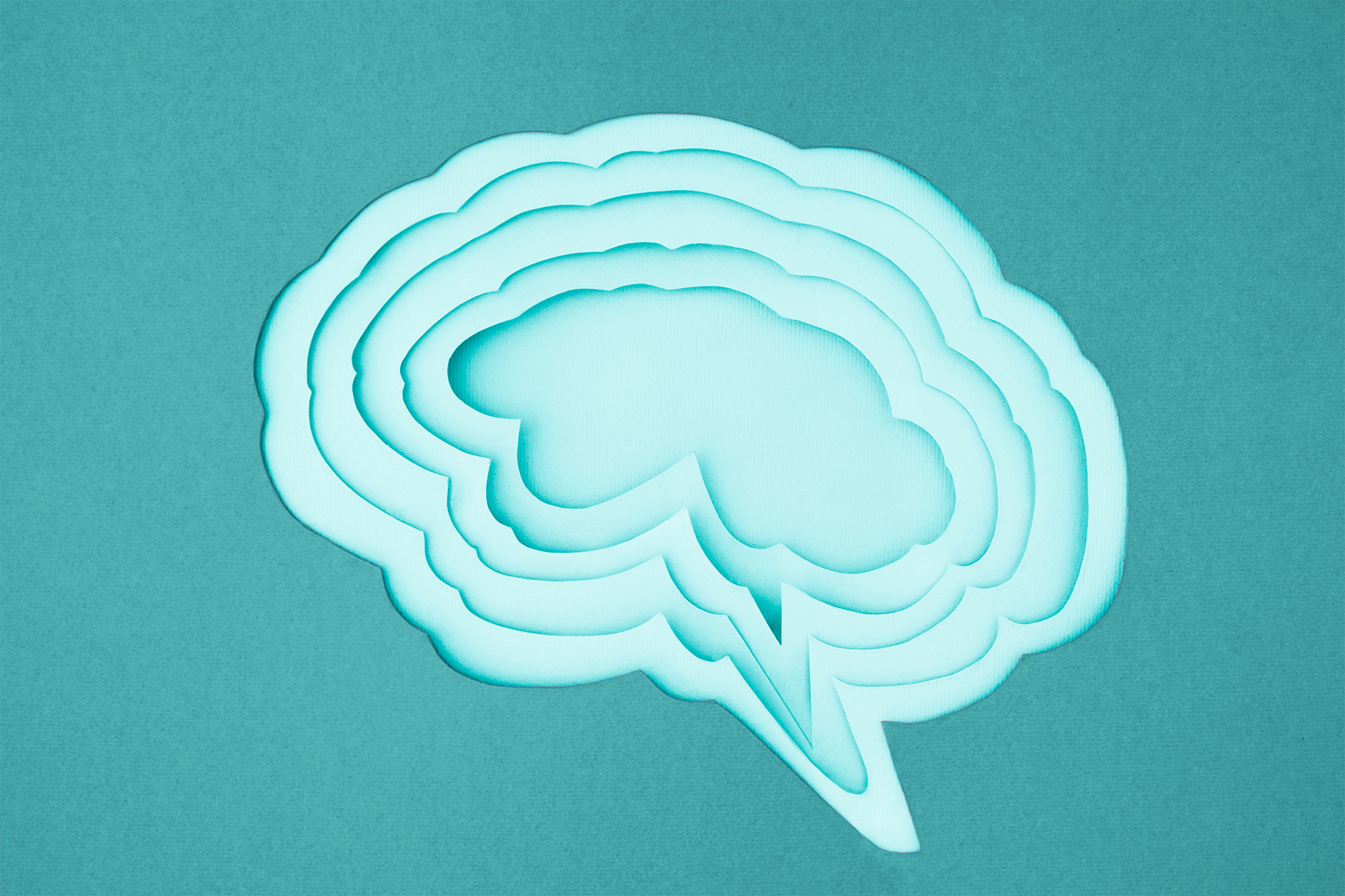 blue brain with layers on blue background 