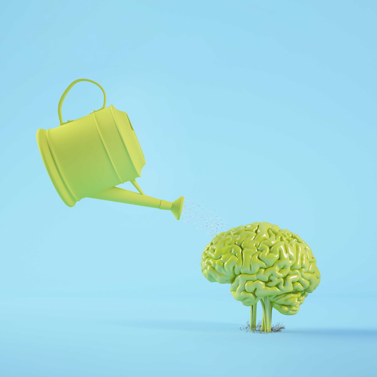 watering a brain plant 3d rendering concept