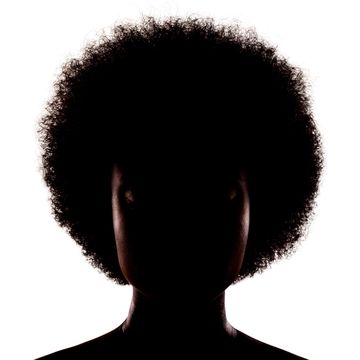 silhouette portrait of african american girl with curly hair afro hairstyle isolated on white background