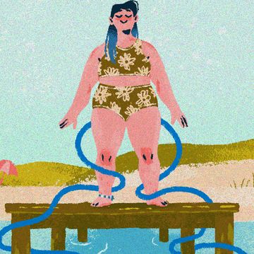 illustration of woman on pier
