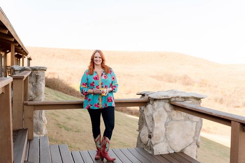 ree drummond wears a top from the pioneer woman clothing line