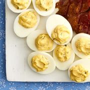 herbed devil eggs on easter platter
