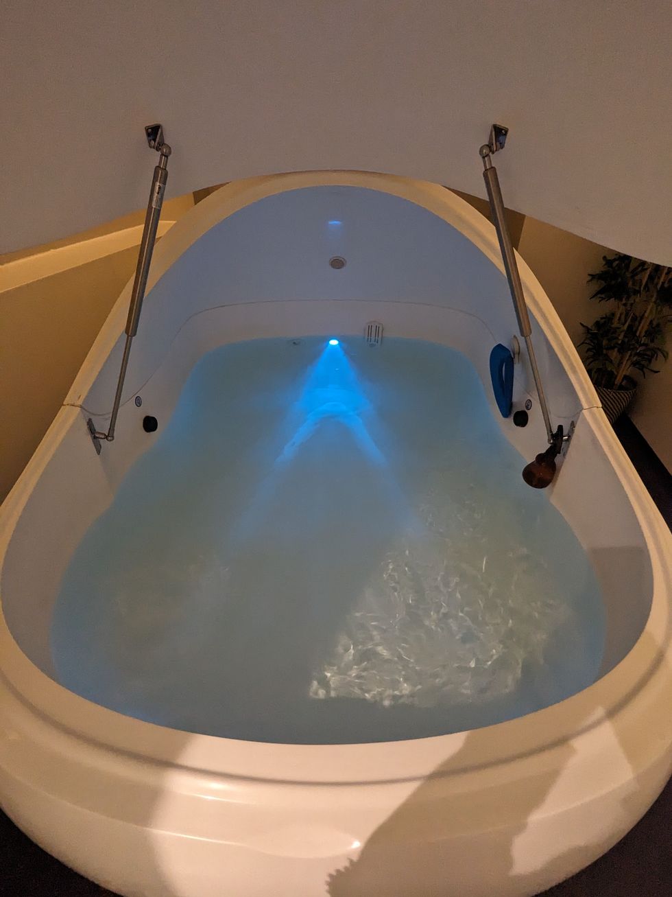 a large round white tub