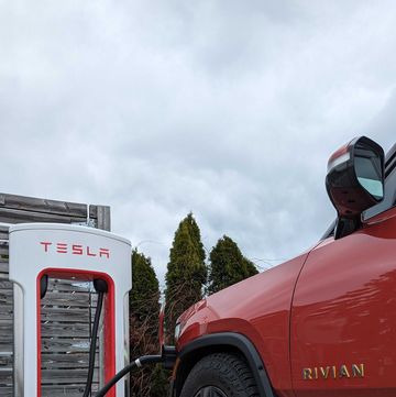 rivian r1t on tesla supercharger