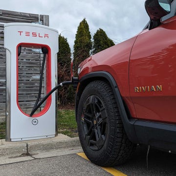 rivian r1t on tesla supercharger